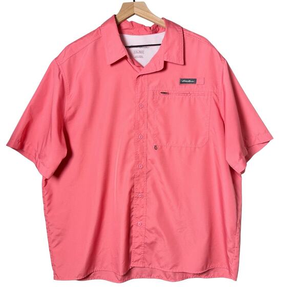 Eddie Bauer Tech Woven Shirt Mens Short Sleeve Vented Ripstop Pink Size XXL - Picture 1 of 11